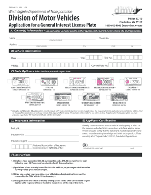 West Virginia General Interest License Plate Application