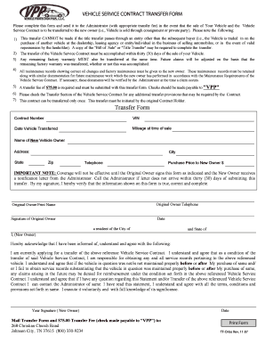 Vehicle Service Contract Transfer Form