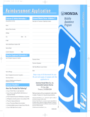 Honda Mobility Assistance Program Reimbursement Application