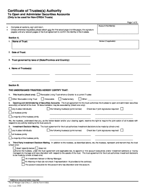 Certificate of Trustee(s) Authority for Securities Accounts