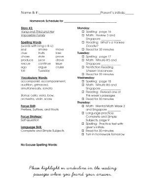 Homework Schedule Template