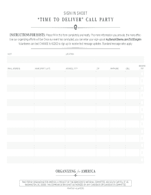 Sign In Sheet for Volunteer Event