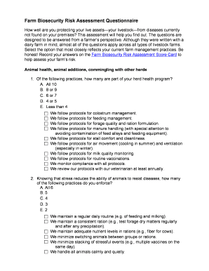 Survey directions example - Farm Biosecurity Risk Assessment Questionnaire - uvm