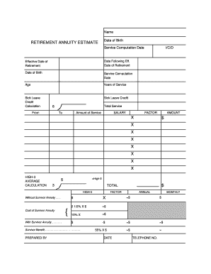 Name RETIREMENT ANNUITY ESTIMATE Date of Birth - oma od nih