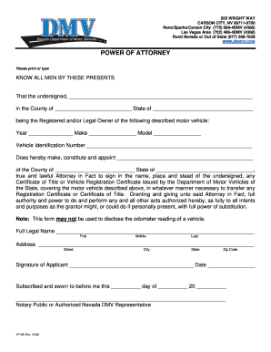 Nevada Power of Attorney for Vehicle Transfer