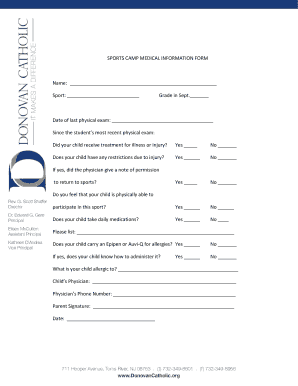 Sports Camp Medical Information Form