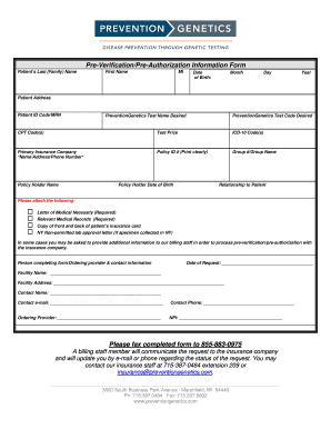 Pre-Verification/Pre-Authorization Request Form