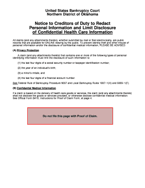 US Bankruptcy Court Proof of Claim Form