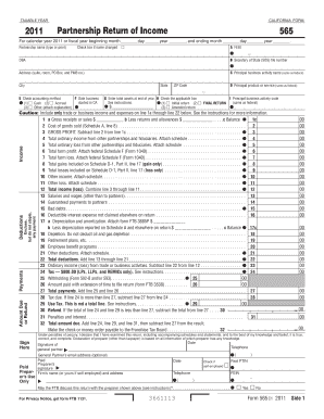 California Form 565 Partnership Return of Income 2011