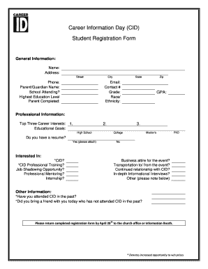 Career Information Day Student Registration Form