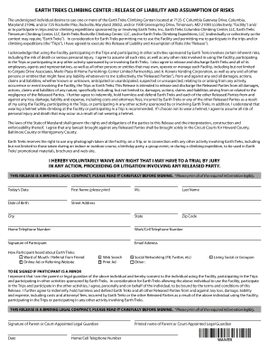 Earth Treks Climbing Center Release of Liability