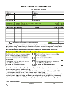 Household Goods Descriptive Inventory Form