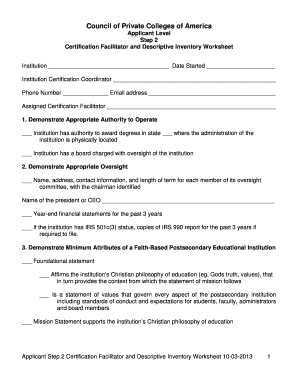 Property inventory template - 2013 1003 Certification Facilitator and Descriptive Inventory Worksheetpdf - cpca-edu