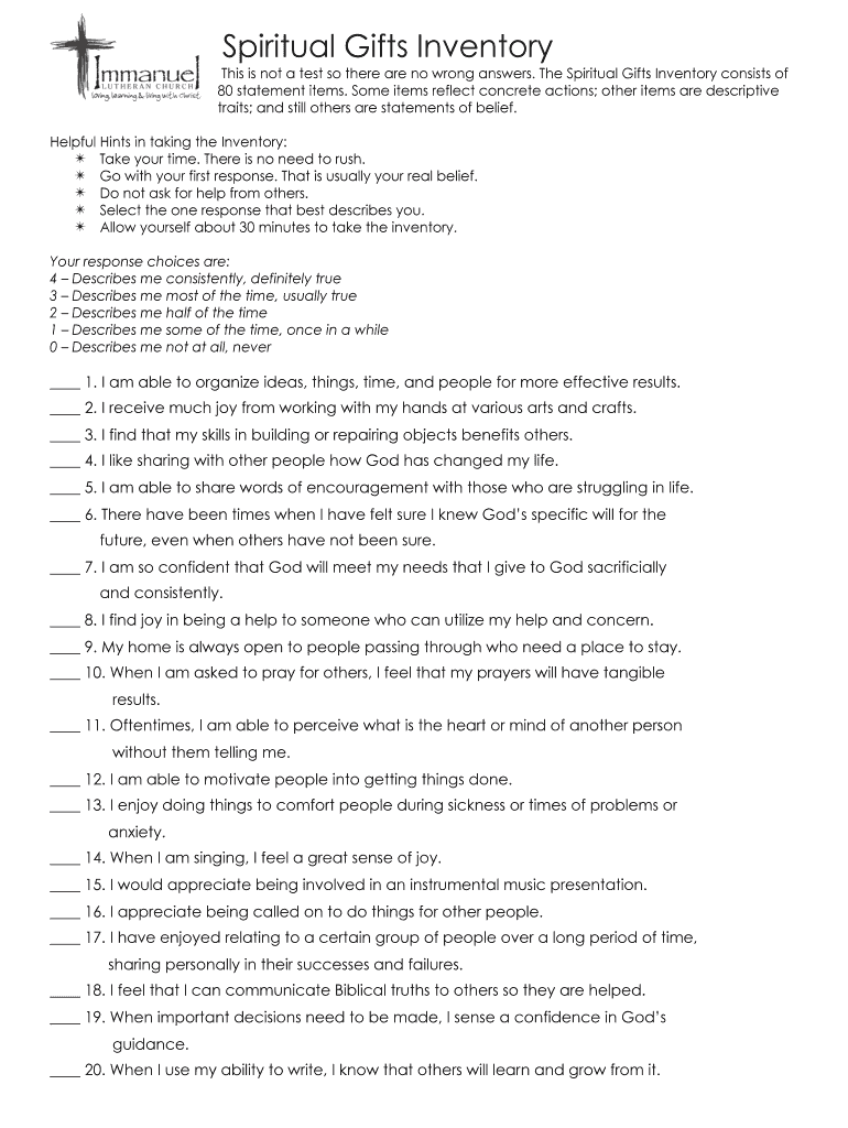 Spiritual Gifts Inventory Preview on Page 1