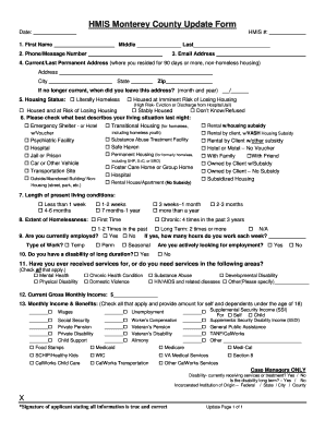 HMIS Monterey County Update Form