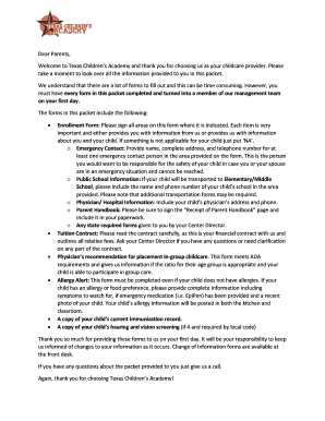 Texas Children's Academy Enrollment Packet