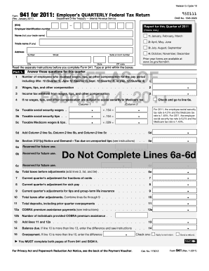 Form 941 2011 Employer’s Quarterly Federal Tax Return