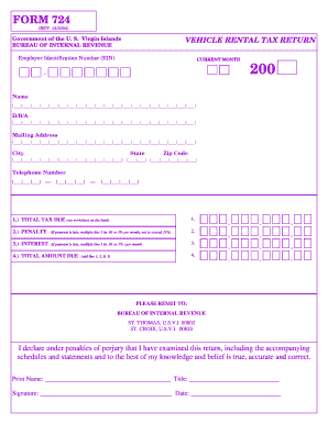 US Virgin Islands Vehicle Rental Tax Return