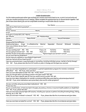 Psychologist Intake Questionnaire