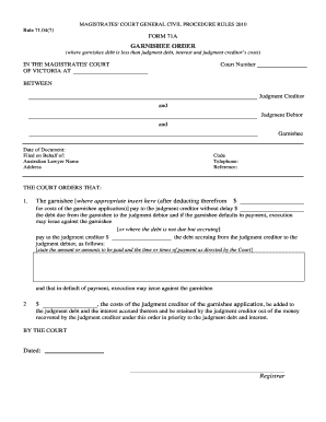 Garnishee Order Form 71A