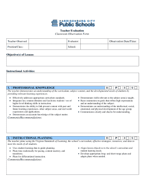 Teacher Evaluation Classroom Observation Form