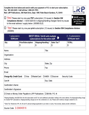Section 504 Compliance Advisor Subscription Form