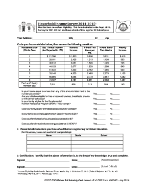 Household Income Survey for School Subsidy