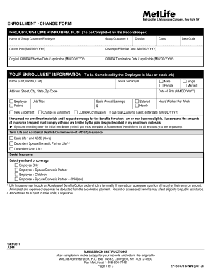 MetLife Enrollment Change Form