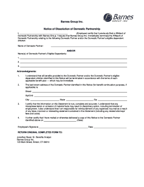 Barnes Group Inc Notice of Dissolution of Domestic