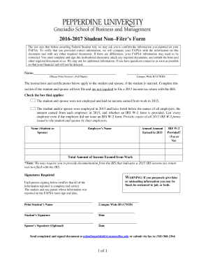 2016-2017 Student Non–Filer’s Form