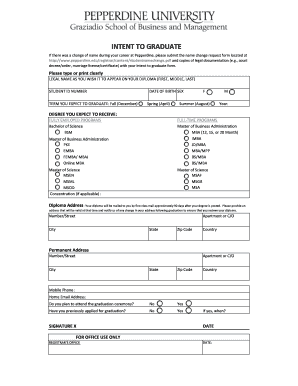 Pepperdine Intent to Graduate Form