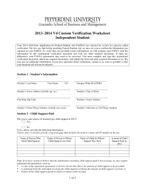 2013-2014 FAFSA Verification Worksheet