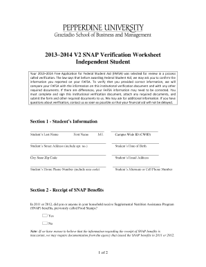 2013–2014 SNAP Verification Worksheet