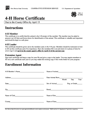 4-H Horse Certificate
