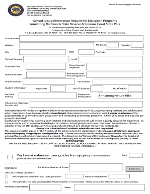 California School Group Reservation Request for Education Programs