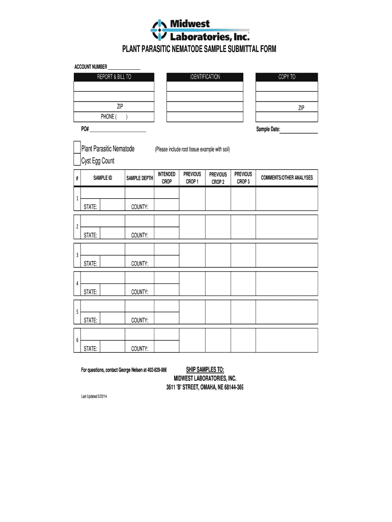 Fillable Online PLANT PARASITIC NEMATODE SAMPLE SUBMITTAL FORM