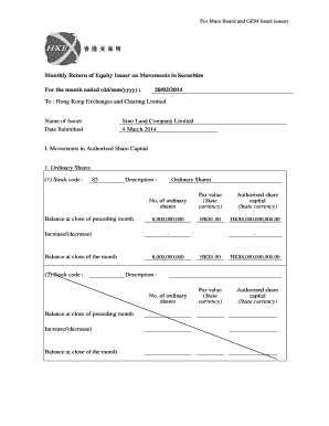 Monthly Return of Equity Issuer on Movements in Securities