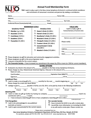 New Jersey Symphony Orchestra Membership Form