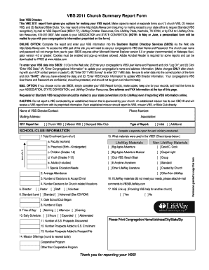 VBS 2011 Church Summary Report Form