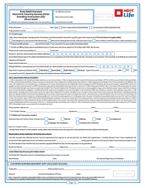 HDFC Life Auto Debit Mandate Form