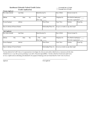 Southwest Colorado Federal Credit Union Personal Line of Credit Application