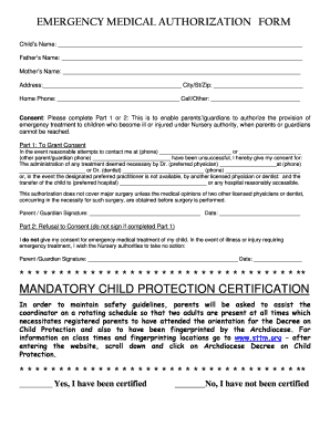 Emergency Medical Authorization Form