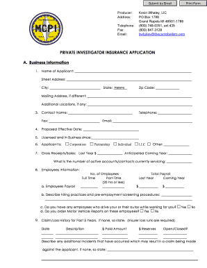 Private Investigator Insurance Application