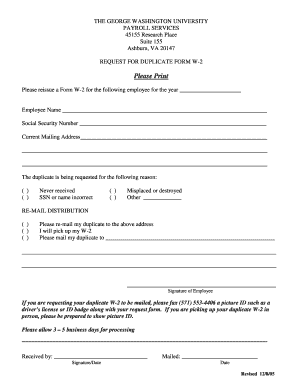 Request for Duplicate Form W-2