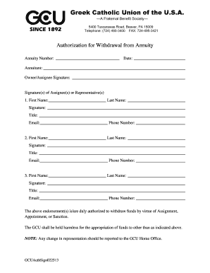 Authorization for Withdrawal from Annuity