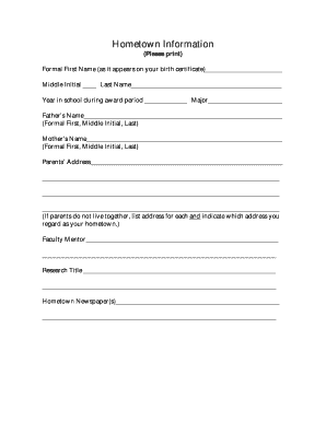 Student Hometown Information Form