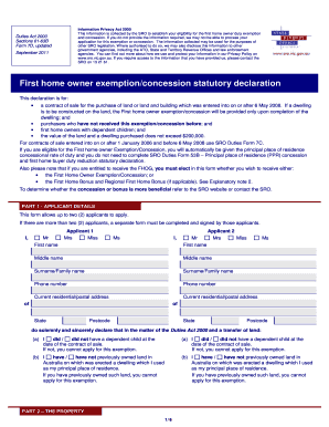 First Home Owner Exemption/Concession Statutory Declaration