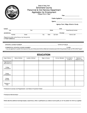 New York Schoharie County Employment Application