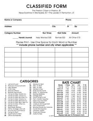 Fillable Online Classified form - Preston Citizen Fax Email Print -  pdfFiller