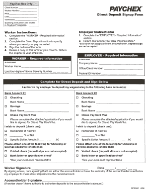 Paychex Direct Deposit Authorization Form